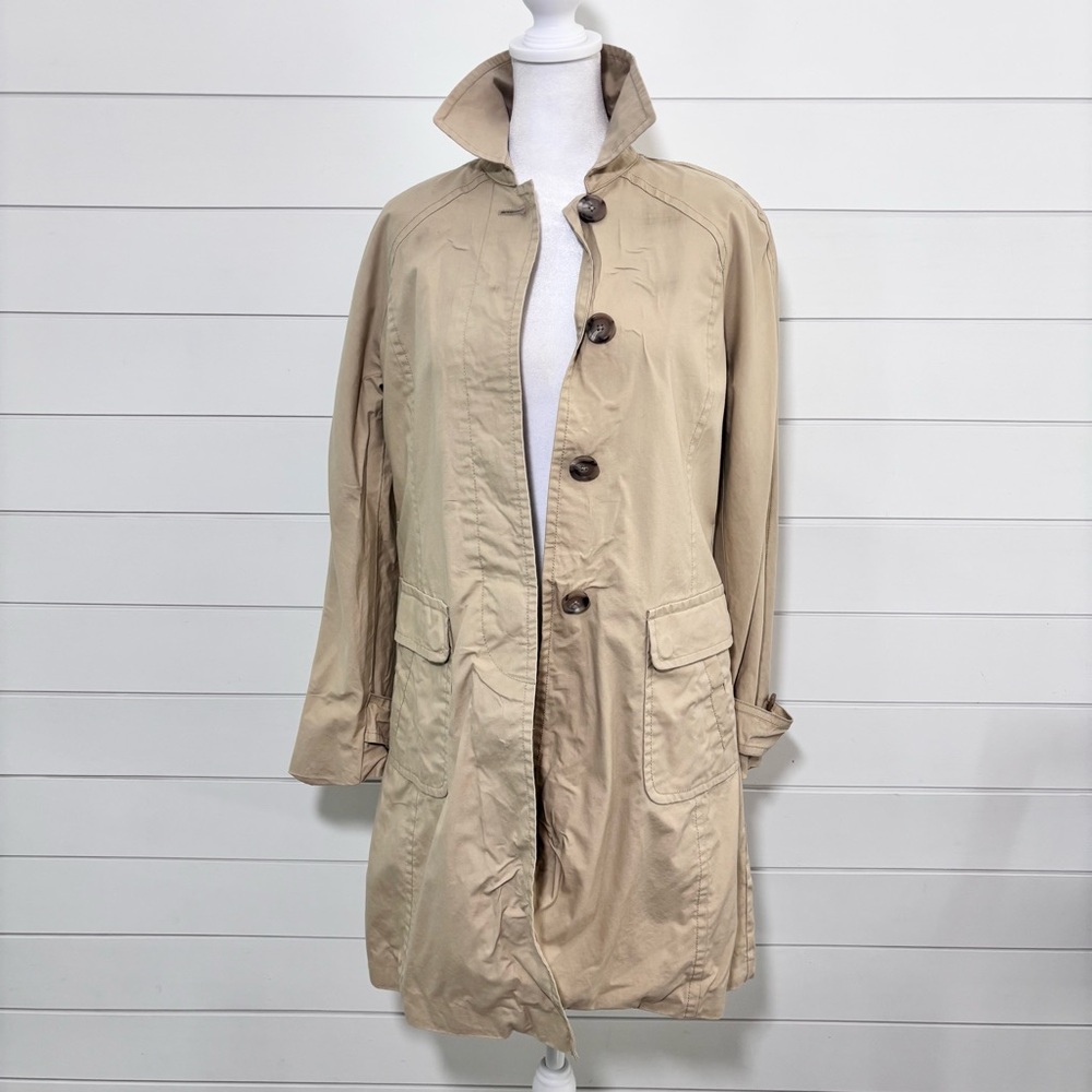 J.Crew‎ 100% cotton tan trench coat with hidden buttons down front Size XS